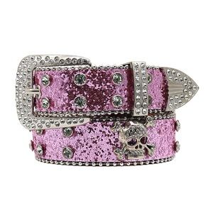 Pink Glitter Skull Belt